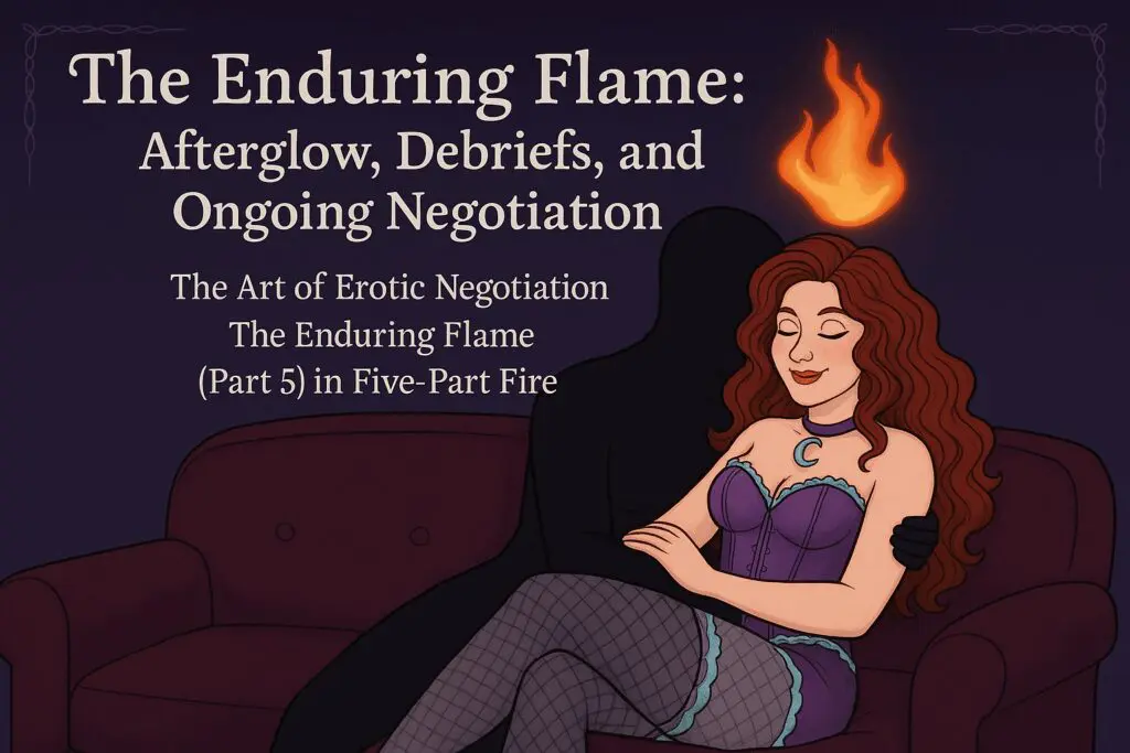 Woman sitting, flame above her head.